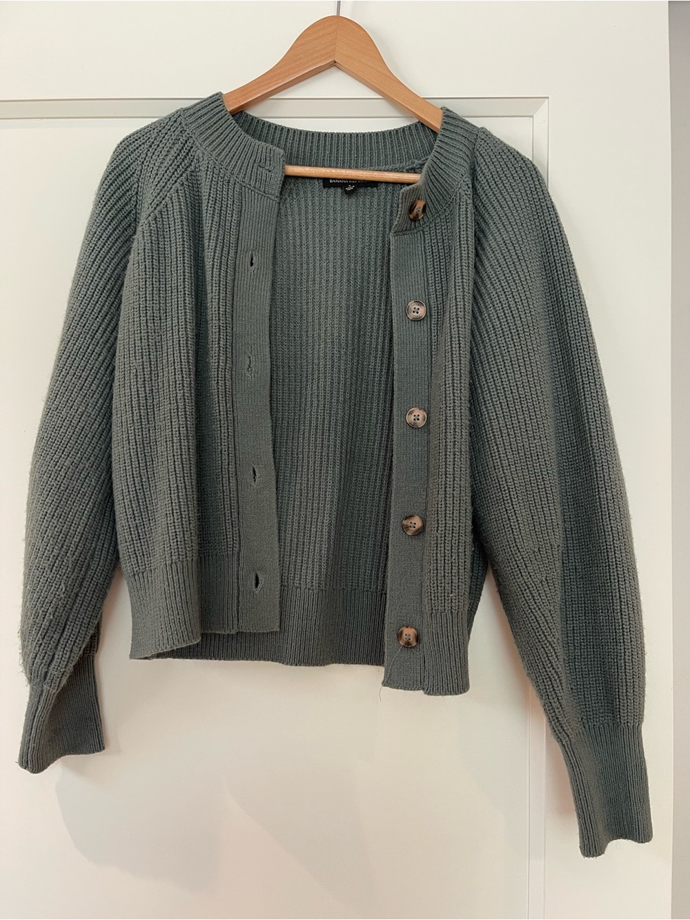 Banana Republic Ribbed Button-Up Cardigan in green